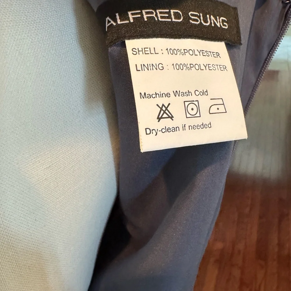 NWT Alfred Sung Cap Sleeve‎ V-Neck Satin Gown with Pockets Silverstone Size 4 - Picture 17 of 17